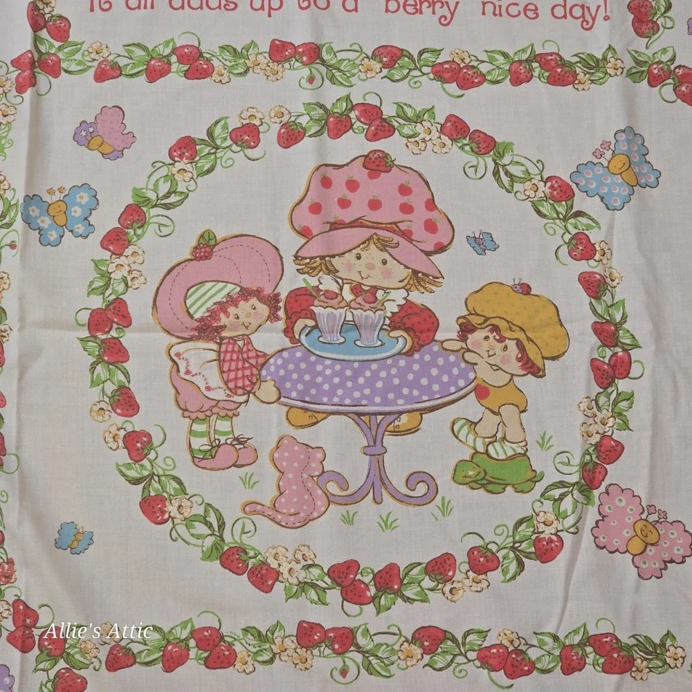 Vintage Strawberry Shortcake Friends Twin Sheet Set Fitted Flat Pillow Case 3 Pc